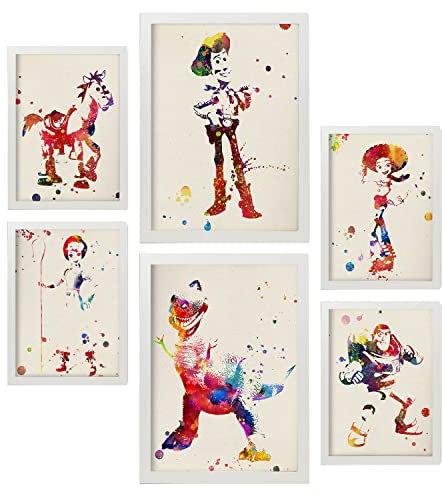 Nacnic Toy Story Postern. Illustrationen im Aquarell Stil von klassischen Kindermärchen, Filmen und Büchern. Innenarchitektur und Dekoration. A4 & A3 Weiße Rahmen.