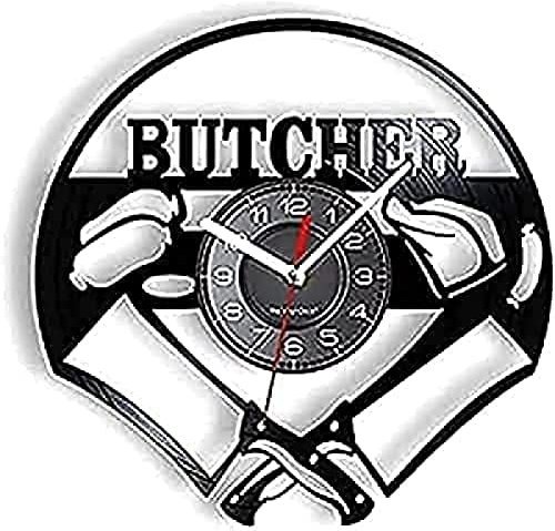 Wall Clock Battery Operated Silent Non-Ticking 12 Inch Chef Butcher Crossed Knives Kitchen Dining Butcher Shop BBQ Grilling Party Clock