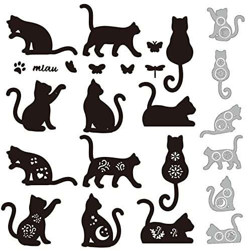 GLOBLELAND Blumen-Katzen-Stanzformen Für DIY Scrapbooking Metall-Katzen-Miezekatze-Stanzformen Prägeschablonen Vorlage Für Papierkartenherstellung Dekoratio Album Basteldekoration