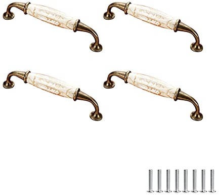 SYDARSYN Lot de 4 poignées de meubles, en céramique, style vintage, motif floral, pour porte d'armoire, tiroir, penderie, tringle à vêtements, 128 mm