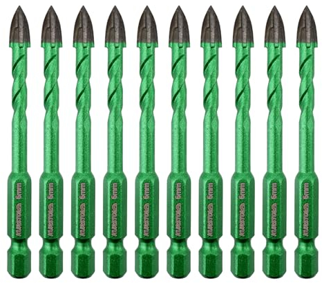 KURSTOL Fliesenbohrer Set - 10 Stück 6mm Diamantbohrer Glasbohrer Kit für Mauerwerk Holz Kunststoff Ziegel Keramik Fliesen Diamant Kernbohrer Hartmetall Spitzen Schnellwechsel-Schaft