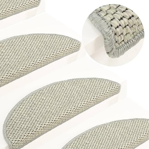 vidaXL Treppenmatten 15 STK., Stufenmatten Selbstklebend, Treppenteppich in Sisal-Optik, Treppenstufenmatte Treppenschutz, 56x17x3cm Grau
