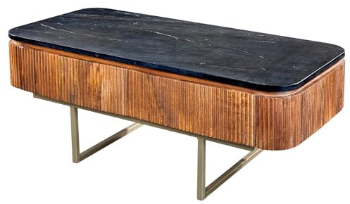 riess-ambiente.de Design Couchtisch Gatsby 110cm Mangoholz Marmor Retro Schubladen, Beistelltisch, Wohnzimmertisch, Sofatisch