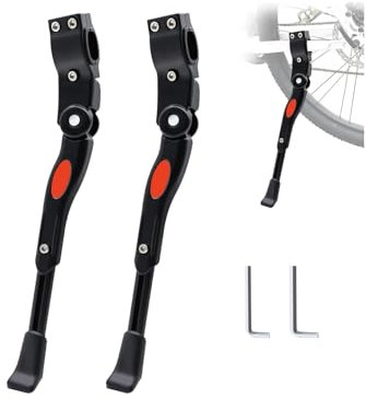 Fahrradständer 22-28 Zoll, Verstellbarer Fahrradständer aus Aluminiumlegierung, Fahrradseitenständer, höhenverstellbar mit rutschfestem Gummifuß, für 700c Rennrad MTB Mountainbike (Schwarz-2 Stück)