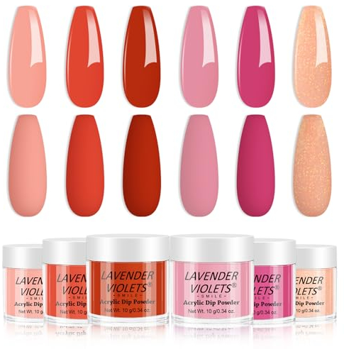 Lavender Violets 6 Colors Acrylic Dip Powder French Nail Art Manicure Summer Dipping Powder Nail Powder Set Salon Choice Pink Peach Nude Red Glitter Shimmer JS208