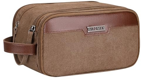 WITZMAN Trousse De Toilette en Toile pour Hommes Grande Capacité Suspension Dopp Kit Sac De Salle De Bain RéSistant à L’Eau(A8002 Marron)
