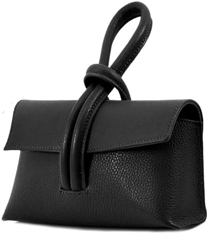 LeahWard Women's Leather Clutch Bag With Loop Handle (Black)
