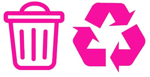 Pack of 4 Bin and Recycle Decals Waterproof Bin Decoration 2 of Each Design - Wheelie Bin Stickers - Kitchen Wall Art - Office Pub Cafe Recycling Labels (Pink, Small)