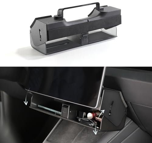 TPARTS Hidden Under Screen Storage Box for Model 3 Highland 2024 with Open-Close Design Tesla Magnetic Center Console Organizer Dashboard Vehicle Tissue Sunglass Holder