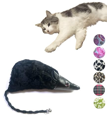 Large Mouse Catnip Cat Toy. 24cm Body. Crinkle Body And Bell On The End Of The Tail For Interactive Play. For Cat Or Kitten. Kicker. (Black Fur)