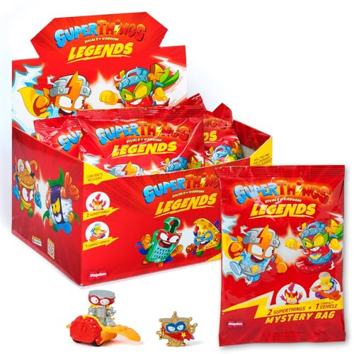 Superthings Legends Mystery Bag, Sortiment der legendärsten SuperThings-Charaktere, enthält 2 SuperThings und 1 Fahrzeug pro Pack (18 Packs), enthält Produkte der Serie 1-9