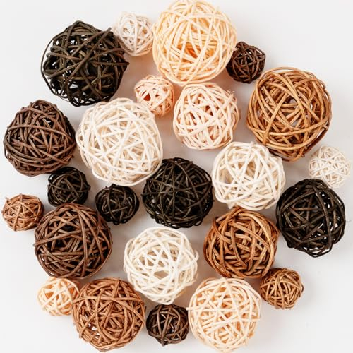 GuassLee Lot de 24 boules décoratives en rotin pour boules, centre de table, pot-pourri pour la maison, la salle de bain, le salon, la salle à manger, la décoration de table, loisirs créatifs, 3