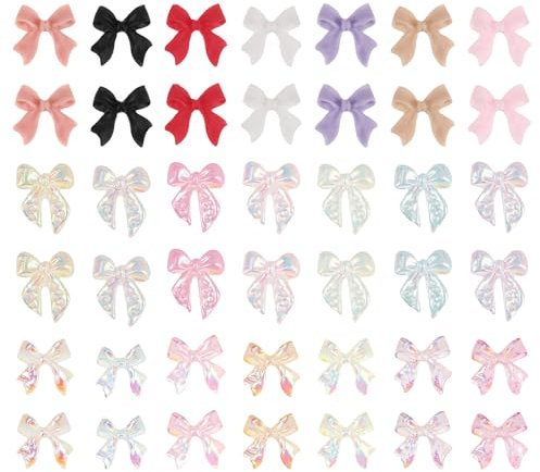 240 PCS Bowknot Nail 3D Bow Charms Art Accessories Nail Colorful Bowknot Nail Charm Acrylic Butterfly Nails Cute Bow Decors Nail Charms for Holiday Parties and Craft Making