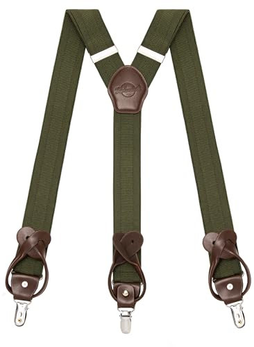 Kohentact Hosenträger Herren mit Clip- und Knopfbefestigung, inklusive 6 Knöpfe, 3,5 cm Breite Y-Form für Körpergrößen bis 200 cm Suspenders for Men 1 (Militärgrünes Eisenbahnmuster)