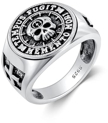 PROESS Memento Mori Ring 925 Sterling Silber Skull Ringe Totenkopf Ring Memento Mori Schmuck Geschenk für Damen und Herren(Größe 9)