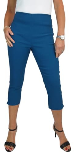 Women's Pull On Cropped Trousers Ladies Summer Stretch Bengaline Elasticated Waist Summer Capri Teal 8-20 (18)