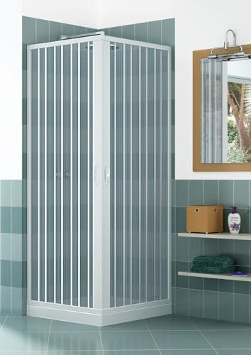 Box Doccia Angolare 100x100 cm 2 Ante a Soffietto in PVC H185 Manen Bianco
