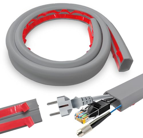 Canaleta para cables de pared, autoadhesiva, 3,0 m x 25 mm, pequeño, para suelo, canaleta para cables, autoadhesiva, protección para cables para oficinas, apartamentos, almacenes, hoteles, etc. (gris)