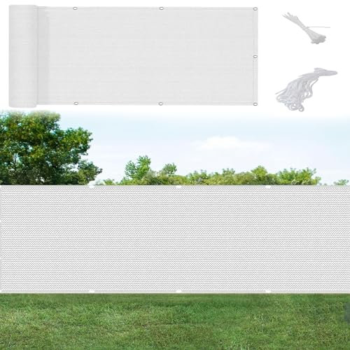 Balkon Sichtschutz Balkonabdeckung 90 x 440 cm Uv-Beständig Wetterfest Windschutz Balkonverkleidung Sichtschutz Meterware mit Kabelbinder für Gartenzaun Balkonzaun, Weiß