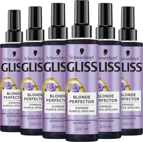 Gliss Express-Purple-Spülung Blonde Perfector (6x 200 ml), Haarspülung zum Sprühen für natürliches, coloriertes & gesträhntes blondes Haar, mit Föhnschutz & UV-Filter
