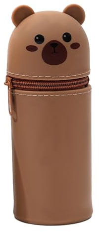 Ruayia Kawaii Federmäppchen, Weichem Silikon Federtasche, 2 in 1 Bär Niedliches Federmäppchen, Mäppchen Cartoon Bleistifthalter für Mädchen Jungen Aufbewahrung Schreibwaren (Braun)
