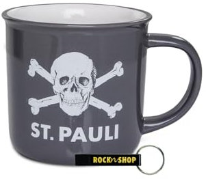 FC St. Pauli Tasse à café en céramique Motif tête de mort 300 ml Article pour fans du FCSP + décapsuleur RocknShop (gris/blanc, 300 ml)