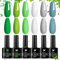 Phoenixy Gel Nail Polish Set, 6 Colours Green White Glitter Silver Blue Gel Nail Polish UV Gel Nail Varnish Set Soak Off Gel Nail Kit Nail Art Manicure Kit DIY Salon