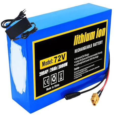 JHKJ Lithium-Ion Battery 72V 20Ah Lithium Battery for 50W-1400W Motor Kits 72V Rechargeable Battery 72V Replacement Battery with BMS and Charger,XT60 Plug