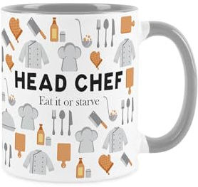 Purely Home Head Chef Mug - Humourous Trades Funny Novelty Gift - Tea/Coffee Grey Ceramic Cup Present for Chefs/Cooks