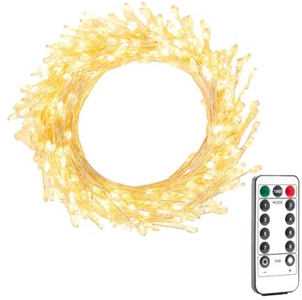 RESNICE 30m 1000 LED Luci a Grappolo Bianco Caldo, Filo d'Argento con Telecomando, Luci di Natale per Albero, Interni ed Esterni, Giardino, Camera da Letto, Patio