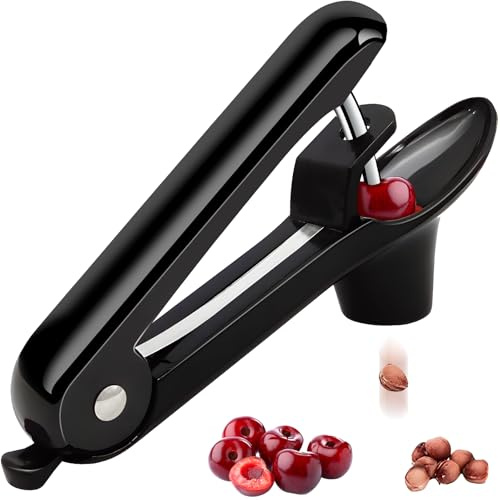 Cherry Pitter, Cherry Pit Remover Tool Cherries Corer Pitter with Hand-held Push, Olive Seed remover stones with lock design, Durable Cherries seed Corer for Cherry Jam -Black
