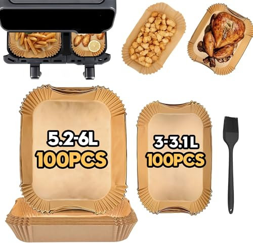 Ninipie Backpapier für Heißluftfritteuse Philips 3000-Serie, 200 Stück Airfryer Backpapier für Tefal Easy Fry 5.2L/3.1L/Cecotec 5.5L/3.5L, Zubehör für Heißluftfritteuse Philips NA352/00, NA350/00
