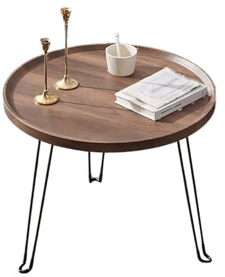 Beistelltisch Klappbar Couchtisch Holz Wohnzimmertisch: Klapptisch 1 PCS Sofatisch beistelltische Rund Größe: 40x40x38cm für Wohnzimmer Schlafzimmer Nachttisch mit Metallbeinen (Nussbaum, Einzel)