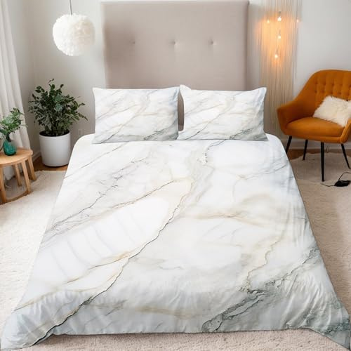 Generisch Marmor Bettwäsche 135x200 Weiße Linien Bettbezug Junge Mädchen 3D Effekt Teenager Bettwäsche-Set Mikrofaser Bettbezug Mit Reißverschluss Und 2 Kissenbezug 80x80 cm