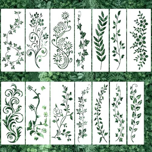 KASURE 14 Stück Blumenranken Schablone, 30 * 11.4 cm Wiederverwendbare Blumenranken Schablonen Malen, Geeignet Für Diy-Ideen, Schablonen Textilgestaltung Für Möbel, Stoffe Und Wandgestaltung