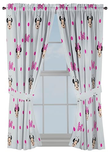 Jay Franco Black Out Window Curtains for Kids Bedroom 4-Piece Drape Set with 2 Tiebacks, Grey - Minnie Mouse, 42 W x 63 L (Pack of 2)