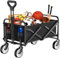 HOFTME Foldable Cart on Wheels, Folding Wagon Large Capacity All Terrain Wheels with Adjustable Handle & Cover Bag, Picnic Transporter for Holiday Shopping Outdoor Camping Garden Beach (Black-1)