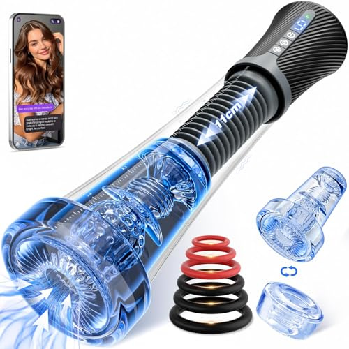 Govosaa Male Masturbator Penis Pump AI Sync Sex Toys for Men | 9 Vibrating Spring & 5 Vacuum Suction Adult Mens Sex Toy with 2 Switchable Sleeves for Masturbation or Training, Penisp Pump