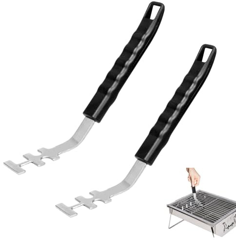 Taicols Pack of 2 Heat-Resistant Grill Grate Lifters, Stainless Steel Anti-scalding Grill Grate Lifter, Grill Grate Squeegee, Universal Grill Tool Utensil, Stainless Steel Grates Accessories for