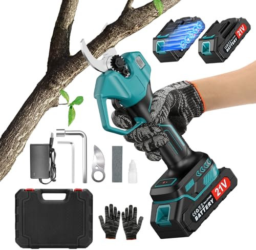 Forbici da Potatura con display LCD, Cesoia da Potatura con Diametro di Taglio 25mm,Forbice Potatura a Batteria 2x 2000mAh,Cesoia da Potatura (Verde (con display)