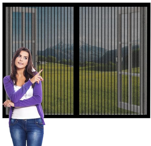 Mosquitera para Ventanas con Marco de Aluminio 175 x 126 cm sin Taladrar Cortinas Magneticas con Cierre Automático Aislamiento Transparente para Todas Puertas y Ventanas, Negro