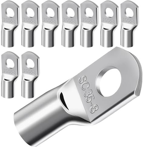 10 Pezzi Capicorda 35mm² Occhiello M8,Terminali a Crimpare ad Anello in Ispessito,Non Isolati Capicorda Connettori SC,Set di Rame Stagnato Terminali per Auto Barca,Casa e Sistemi Elettrici