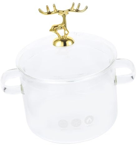 Luxshiny Multifunktionaler Schmortopf aus Borosilikatglas mit Deckel Hitzebeständig Doppelgriff zum Kochen von Babybrei Suppen und Nudelgerichten für Zuhause und Gastronomie