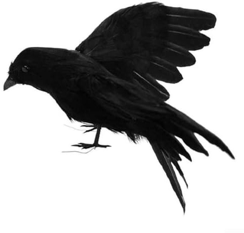 Künstliche Rabe Krähe 2 Stück, Schwarz für Halloween, Garten‑ und Balkondekoration