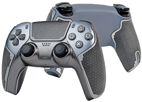 SHADOW BOOLT Controller Griffe für PS5 DualSense, Anti-Rutsch, Mehrtextur, Schweißabsorbierend, Vorgeschnittenes Grifftape Set (Metallisch Grau & Silber, 2.0 für DualSense)