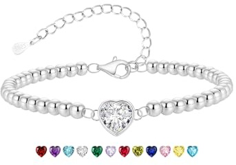 KLIFOWDY Geburtsstein Armband Damen Silber mit Herz Glücksarmband | Perfekte Geburtstagsgeschenke für Frauen, Freundin, Schwester Mama