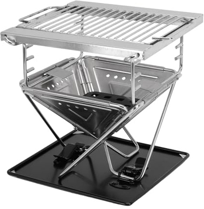 Oreilet Klappbarer Holzkohlegrill, Tragbarer Holzkohlegrill, Tisch-Rucksackgrill aus Edelstahl mit Tragetasche, 3 Höhenstufen Zum Kochen Im Freien, Terrasse, Hinterhof