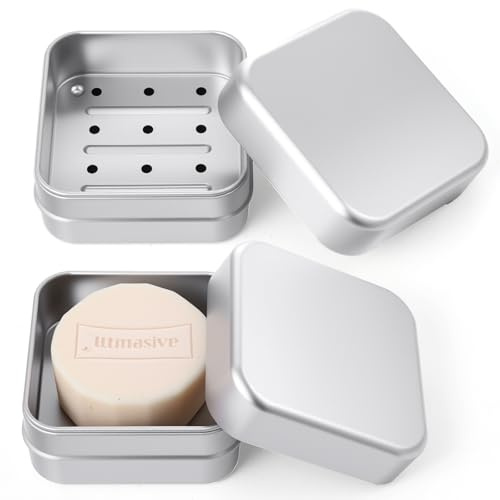 HJZHII 3 Stück Seifendose Reise, Aluminium Seifenbox mit Abtropfgitter Seifenschale Wasserdicht Seifenbehälter für Shampoo Festes Soap Box Seifenschale fürs Reisen Camping und Zuhause