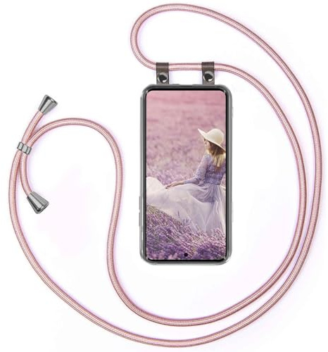 moex Handykette für Redmi Note 15 5G Hülle mit Band abnehmbar, Handyhülle mit Kette zum Umhängen, Handyband 155 cm lang Stoff Kordel Umhängehülle, Handy Umhängeband, Rosegold