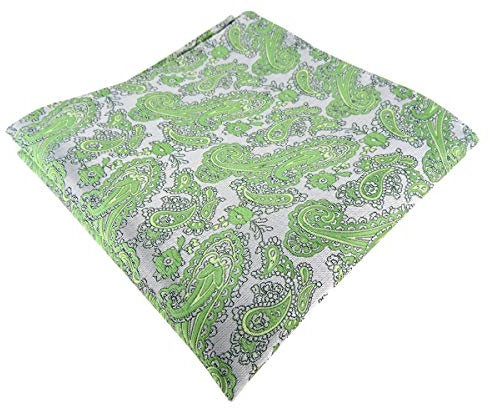 TigerTie Designer Einstecktuch in grün silber Paisley gemustert - Größe 30 x 30 cm